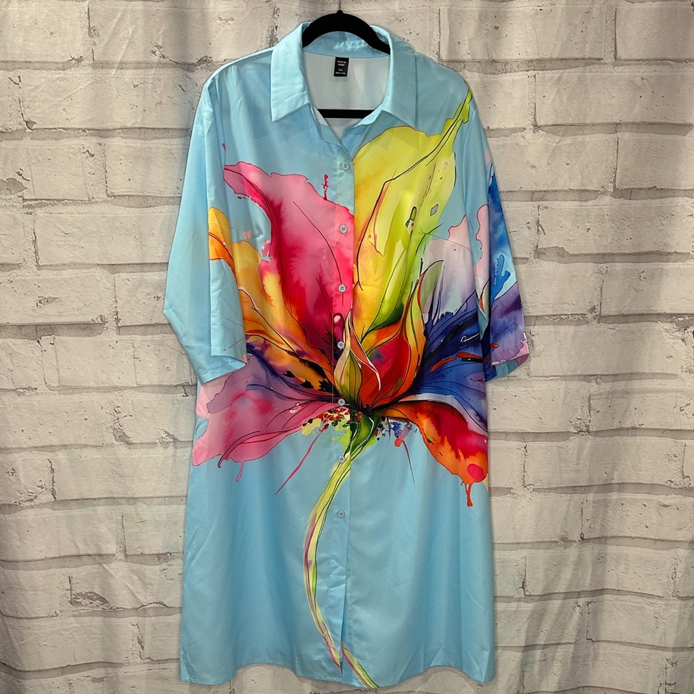 SHEIN Multicolor Floral Button Down Dress